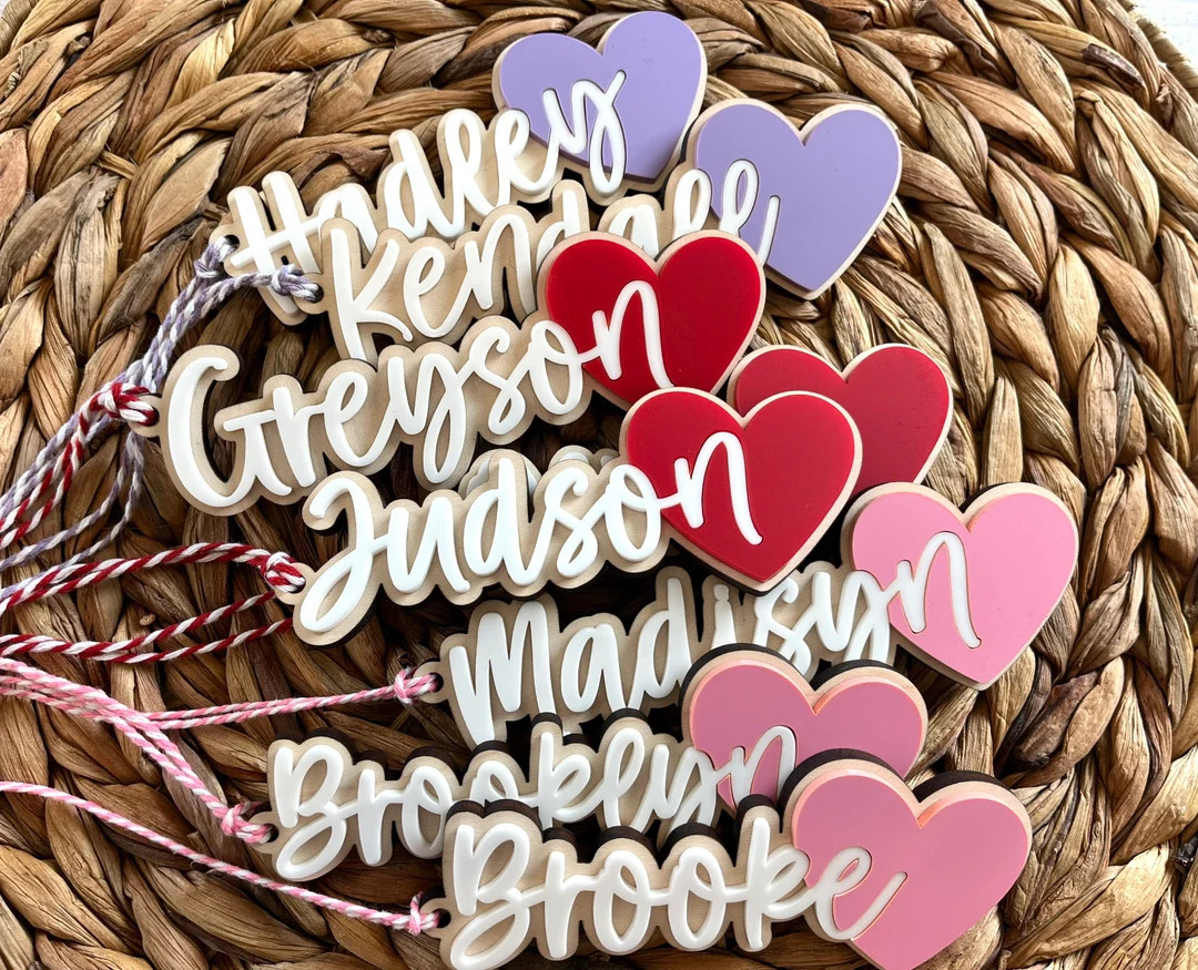 Valentine's Day Basket Tag, Acrylic Valentine's Personalized Tag, Valentine's Day Gift Tag, Wood ... | Etsy (US)