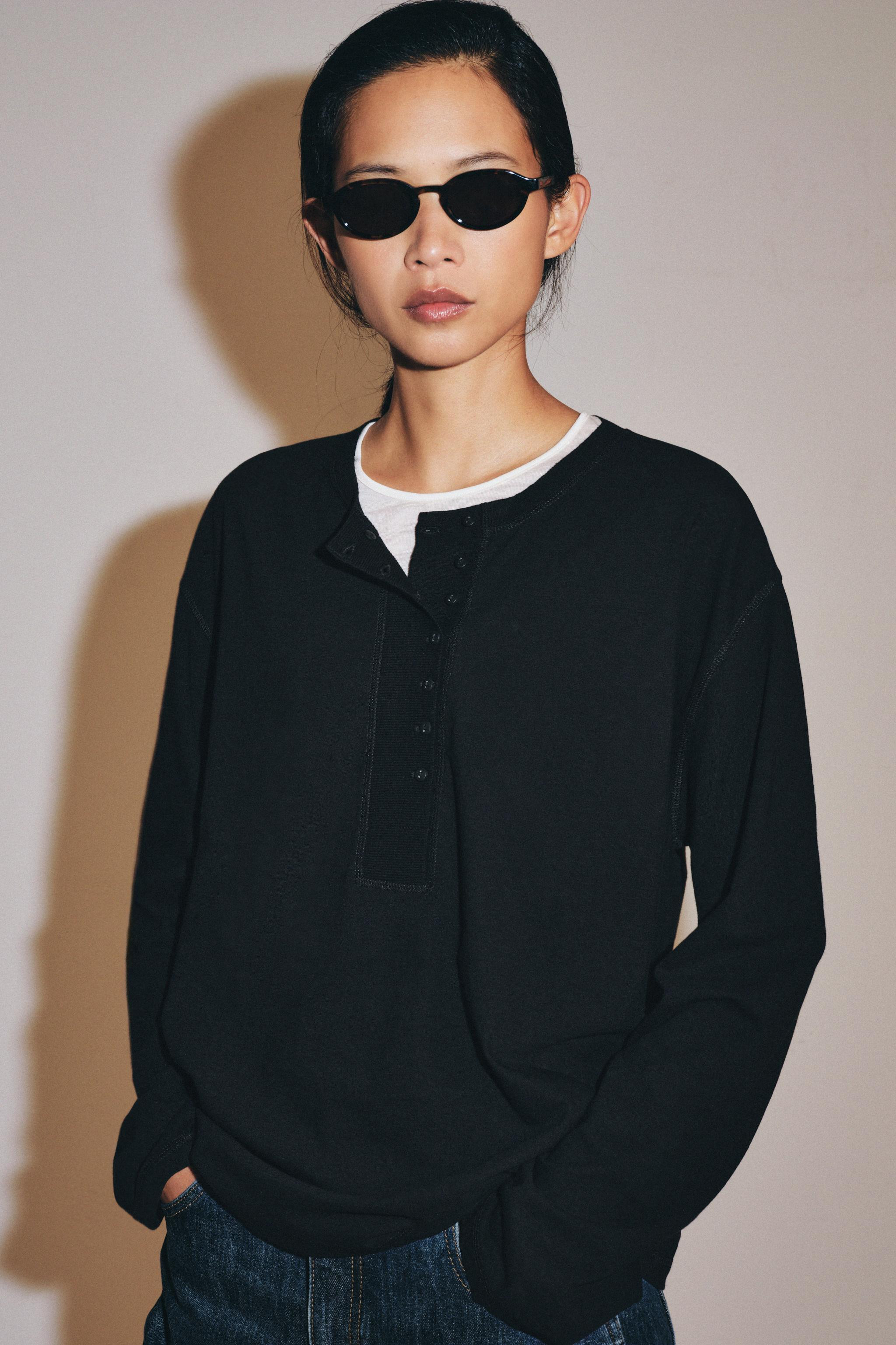 LINEN BLEND HENLEY T-SHIRT | Zara UK