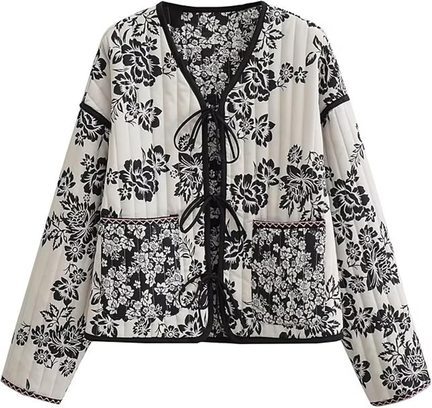 Women’s Cropped Puffer Jacket Floral Printed Quilted Padded Open Front Lightweight Cardigan Coa... | Amazon (US)