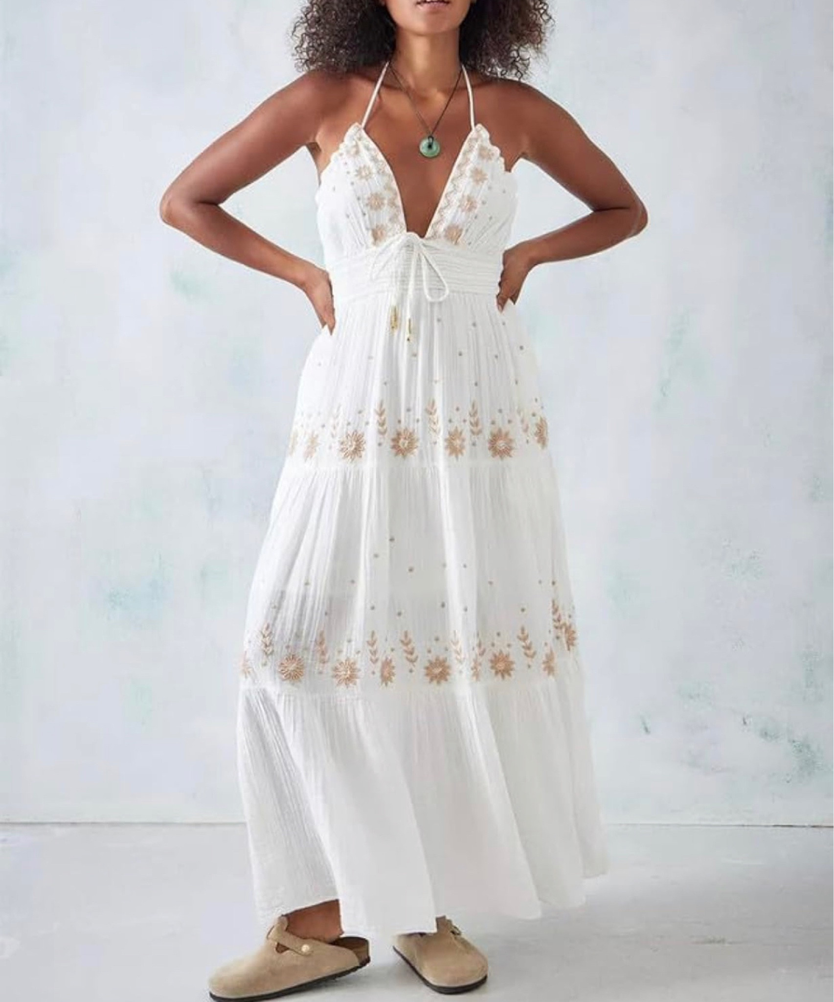 Argeousgor Boho Flowy Maxi Dress for Women Spaghetti Strap Open Back Embroidered Tiered Swing Summer Long Dress

#LTKfindsunder50 #LTKstyletip #LTKmidsize