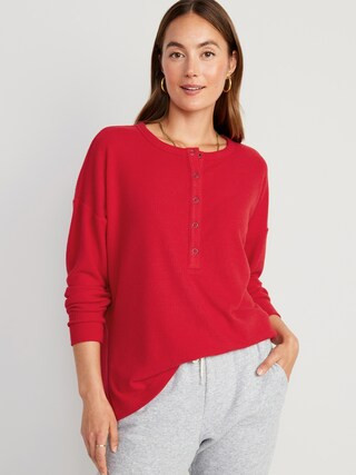 Long Sleeve Oversized Boyfriend Henley for Women | Old Navy (US)