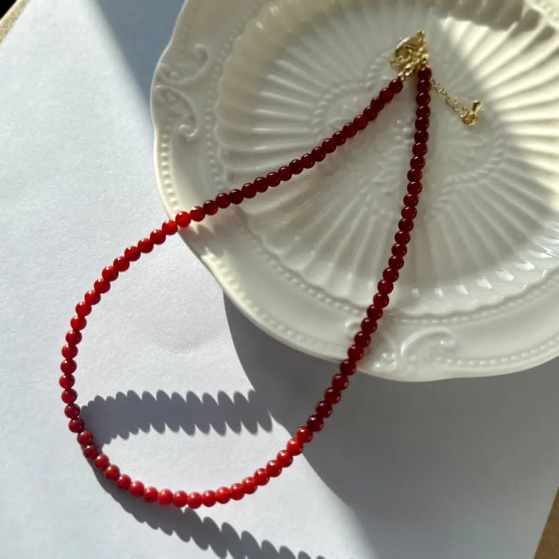 Minimalist Red Carnelian Necklace, Dainty Carnelian Choker, Natural Red Gemstone Necklace, Ruby R... | Etsy (Global)