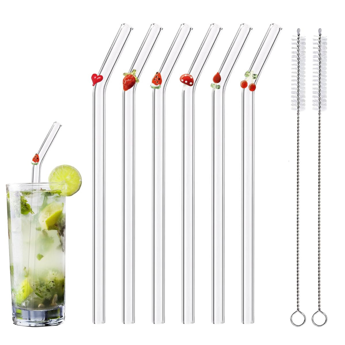 Reusable Glass Straws - 8" x 8 MM, Set of 6, Clear Glass Drinking Straws for Beverages (Red, Norm... | Amazon (US)