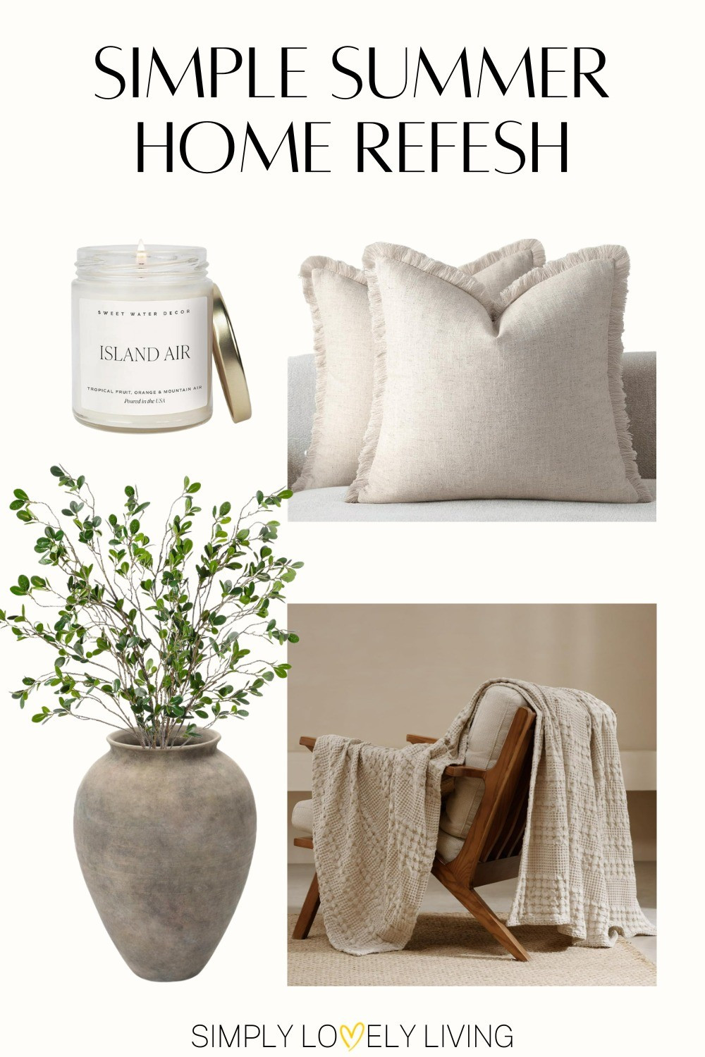 Refresh your home this summer with these simple upgrades that make a big statement! Cozy fringe throw pillow covers. Cotton waffle blanket. Large ceramic vase. Realistic faux greenery. Summer scented candle. #summerhome #cozyhome

#LTKHome #LTKSeasonal