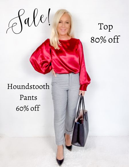 Ruby satin blouse is 80% off - houndstooth pants are 60% off  

#LTKSeasonal #LTKsalealert #LTKFind