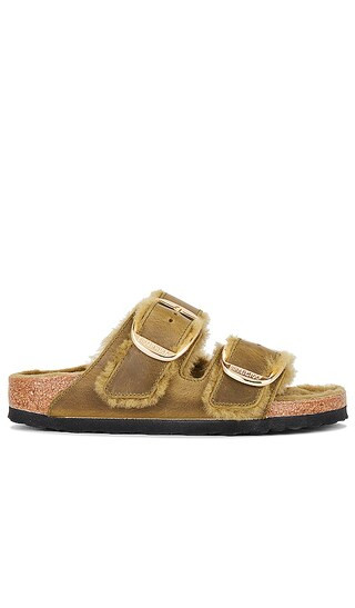 Arizona Big Buckle Shearling Sandal in Green Olive | Revolve Clothing (Global)