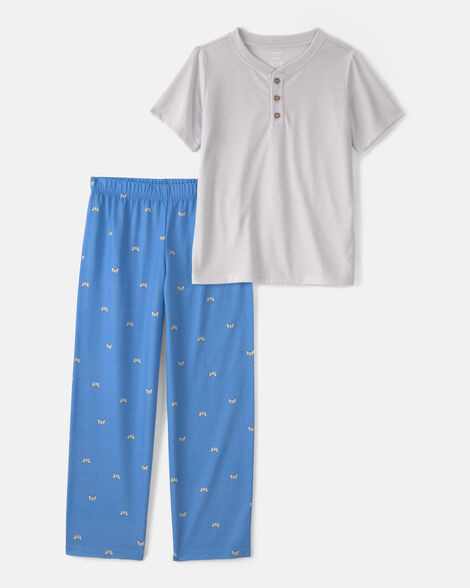 Boys Gaming Solid Loose Fit 2-Piece Pajama Set - Grey/Blue | Carter's Inc