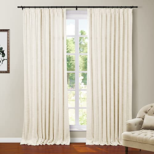 TWOPAGES Ivory Linen Blend 108 Inches Long Blackout Curtain for Bedroom Kids Room Linen Blend Thermal Insulated Curtain with Pinch Pleated and Back Tab Heavy Weight Drape (52Wx108L, 1 Panel) | Amazon (US)
