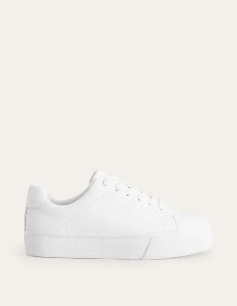 Leather Flatform Trainers - White Tumbled Leather | Boden EU | Boden (UK & IE)