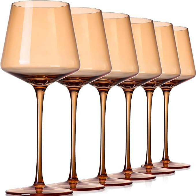 Cyrelwing Light Amber Wine Glasses Set of 6,16oz Amber Wine Glassware Gift Set for Wife & Mom-Col... | Amazon (US)
