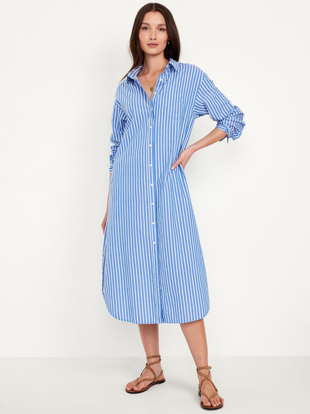 Striped Midi Shirt Dress | Old Navy (US)
