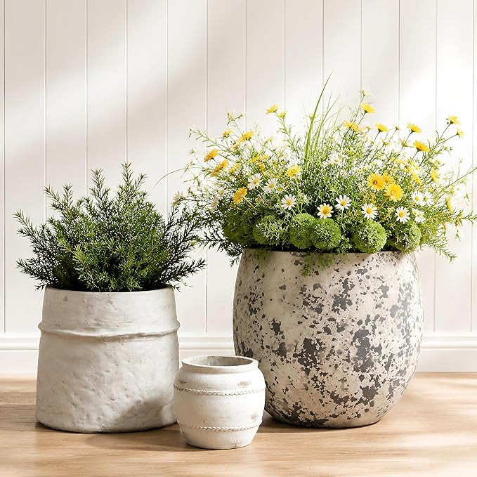 Craft flowerpots 18"+13"+9" Dia Round Concrete Planter Set of 3 Large Outdoor/Indoor Planter Pots... | Amazon (US)
