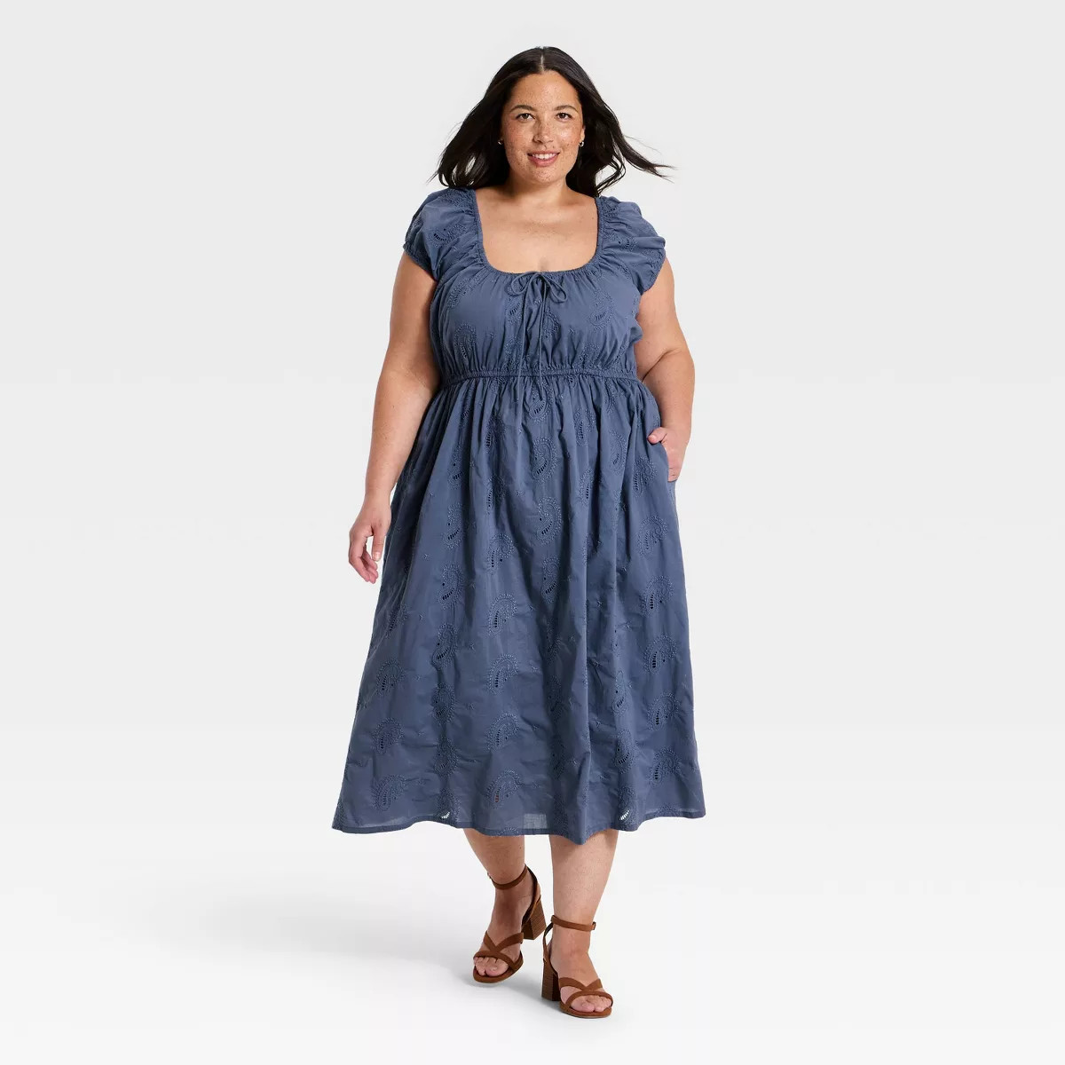 Women's Cap Sleeve Eyelet Midi Sundress - Universal Thread™ Slate Blue XXL | Target