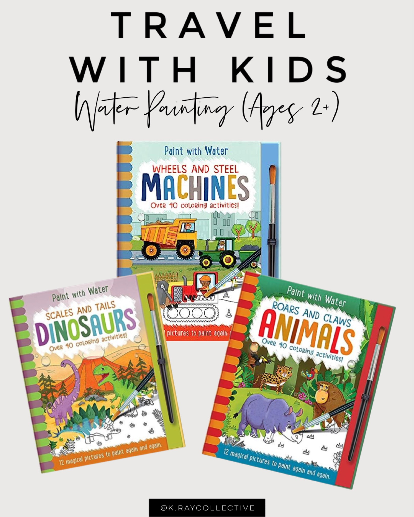 I’ve been traveling with my for boys a ton over the past 9 years, these paint with water activity books are great for entertaining those toddlers who have no patience to sit in front of the screen.  Simply dip the brush and water paint and watch the colors appear.  The best part is when it dries. It goes back to white and you can paint it over and over again.
Homeschool | back to school
Travel with kids | travel with toddlers | travel family | travel activities for kids #travelwithkids #travelwithtoddlers #toddlermom #toddlers #kidscrafts #kidsbooks 

#LTKBacktoSchool #LTKtravel #LTKkids