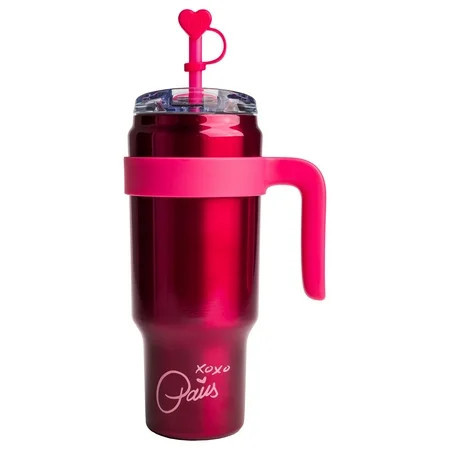 Paris Hilton 40oz Stainless Steel Tumbler with Removable Handle, Straw, and Lid, Raspberry Metallic Hot Pink | Walmart (US)