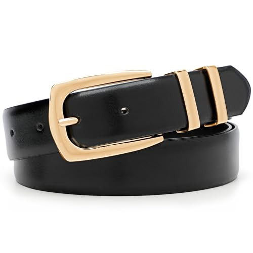 JASGOOD Women's Leather Belts for Jeans Pants Fashion Ladies Belt Gold Buckle Belts for Women Black S | Amazon (UK)