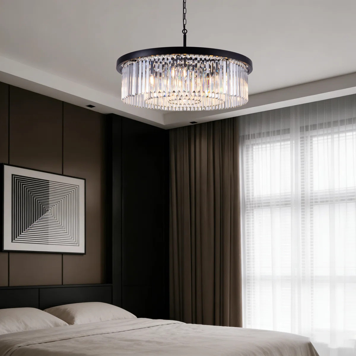 Black Modern Crystal Drum Tiered  Chandelier Light Fixture For Dining Room Kitchen | Wayfair North America