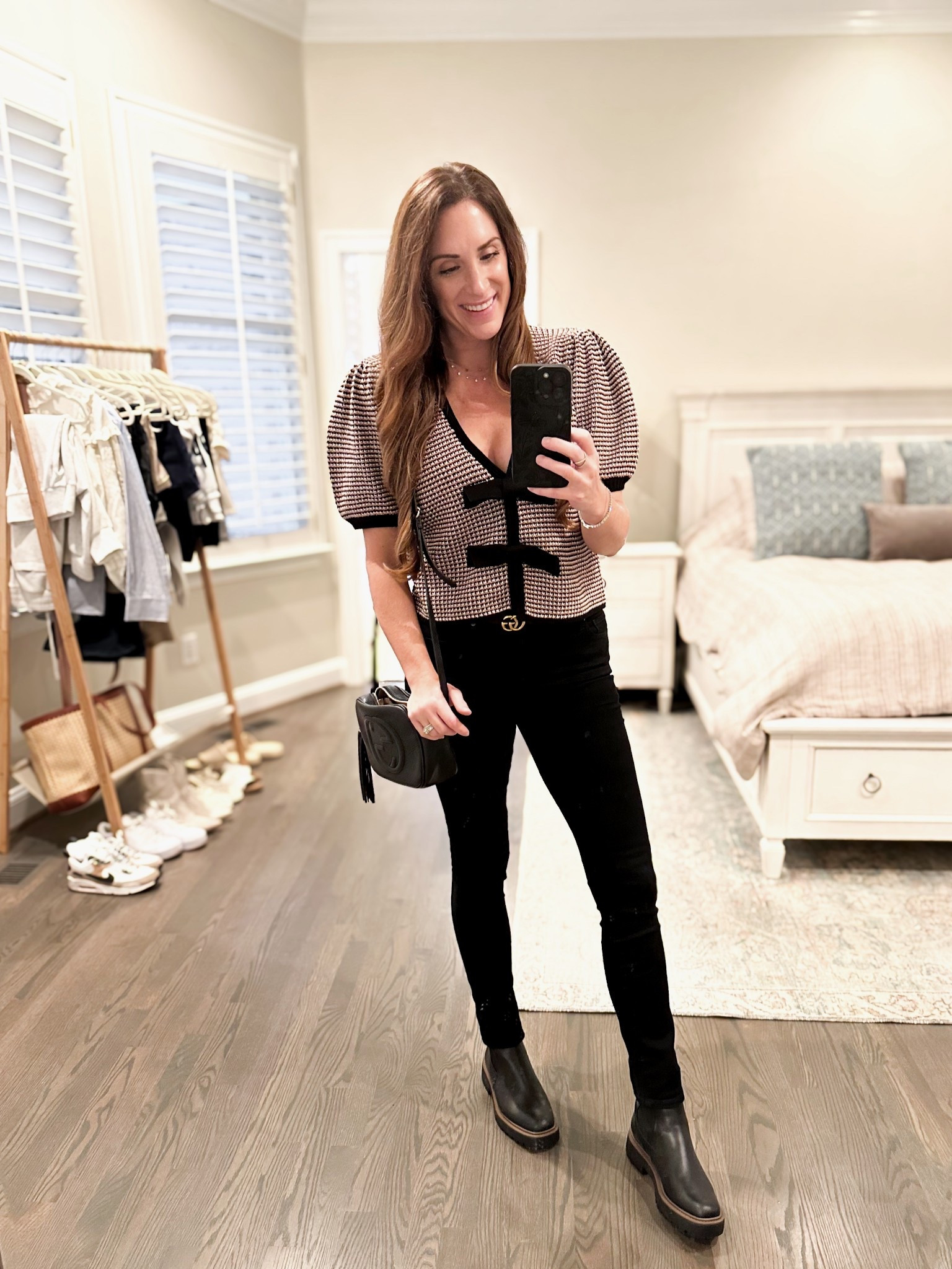 Embracing fall in this cute puff sleeve bow cardigan, black skinny jeans and waterproof boots. 

#LTKFallSale #LTKFindsUnder100 #LTKOver40