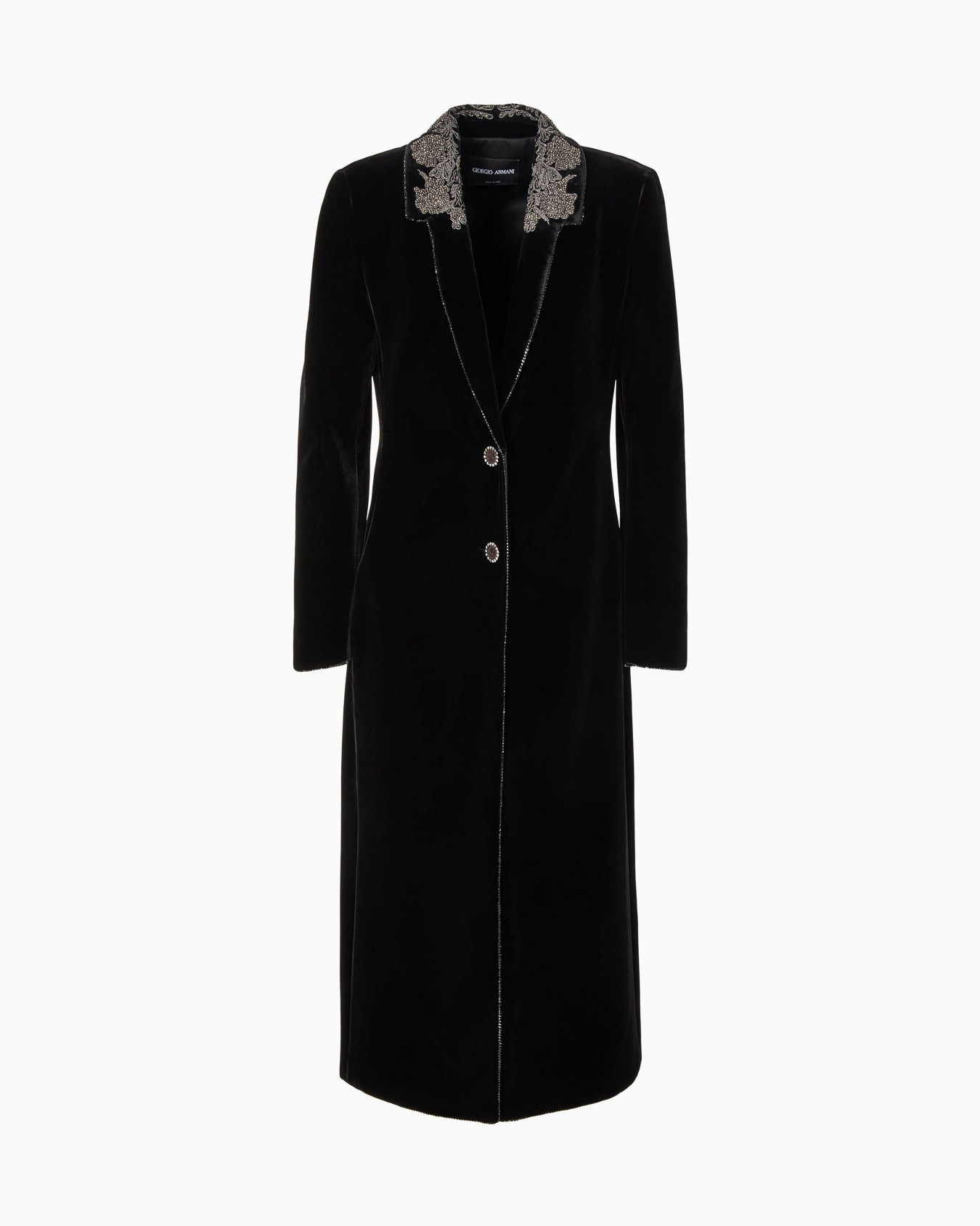Single-breasted embroidered velvet coat | Armani US