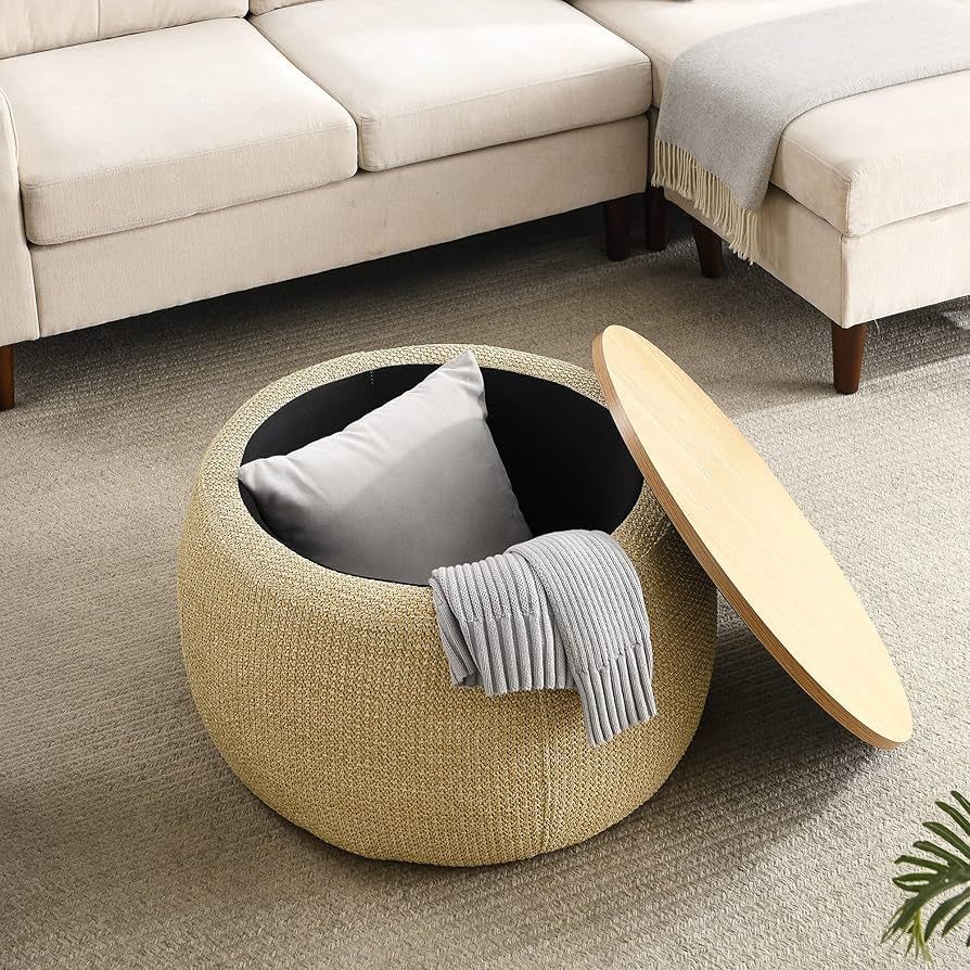 Tmosi Round Storage Ottoman Coffee Table with Lid,Wood Footstool, Side Table End Table for Living... | Amazon (US)