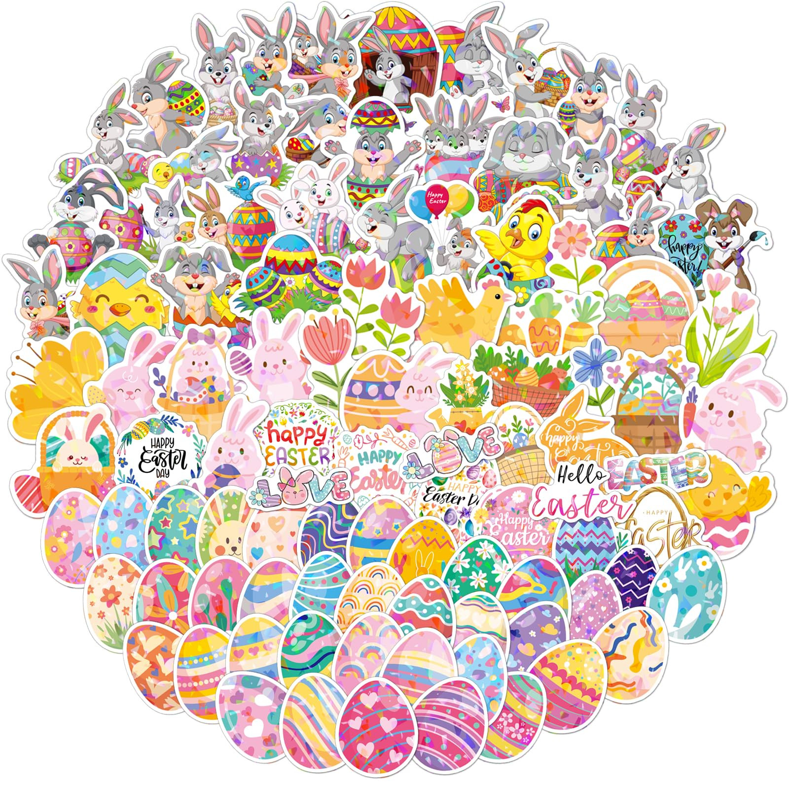 100 PCS Easter Stickers Bulk, Laser Colorful Waterproof Stickers for Kids, Eggs, Cards, Gifts, St... | Amazon (US)