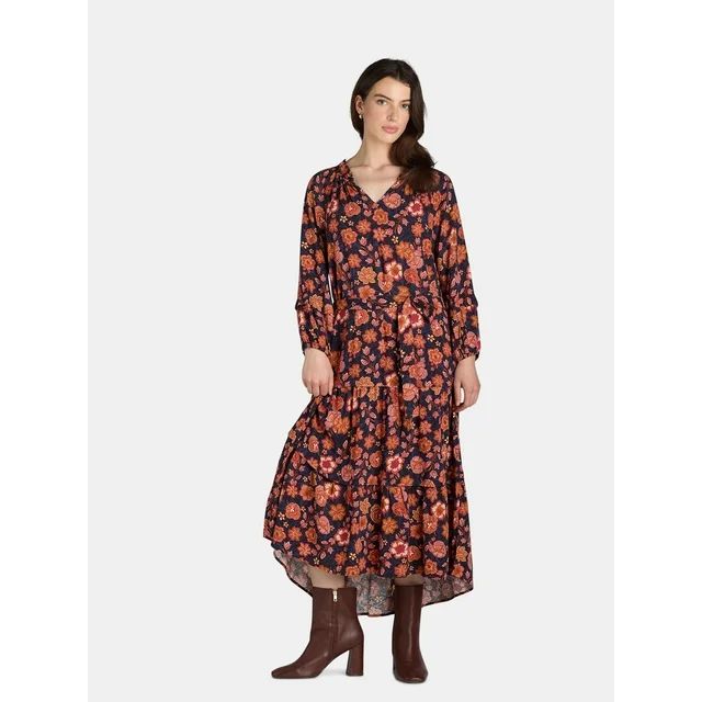 The Pioneer Woman Ruffle Neck Midi Dress, Women’s, Sizes XS-3X | Walmart (US)