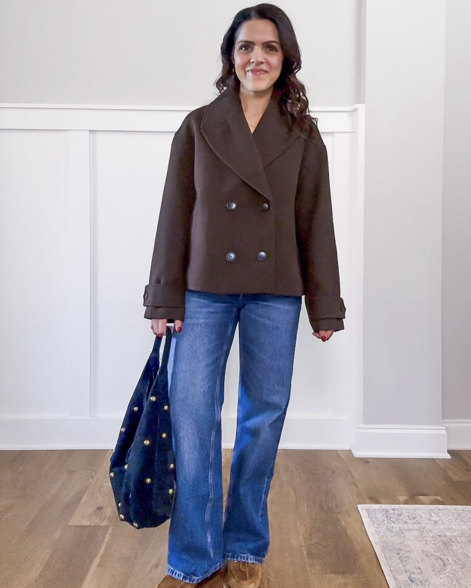 Monthly outfit planner NOVEMBER: Fall outfits | wool cropped peacoat, wide leg jeans, sneaker, suede tote 

#falloutfit #classicstyle #casualstyle 

#LTKStyleTip #LTKSeasonal