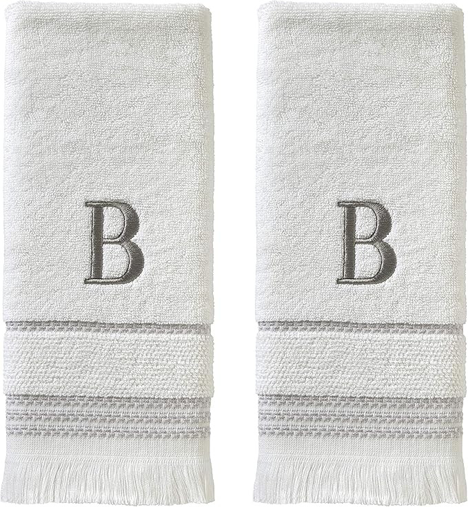 SKL Home Casual Monogram Hand Towel Set, B, 16x26, White 2 Count | Amazon (US)