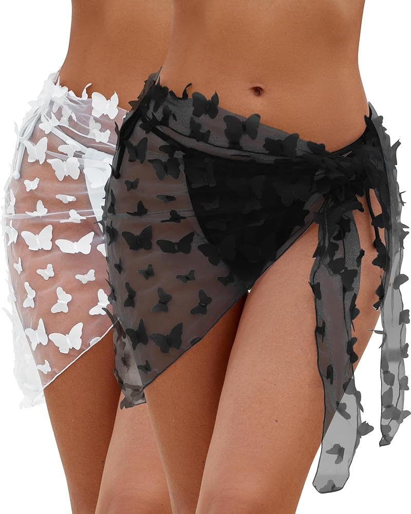 2 Pieces Swimsuit Coverup for Women Beach Sarong Wraps Skirt Bikini Sheer Swim Bathing Suit Cover... | Amazon (US)