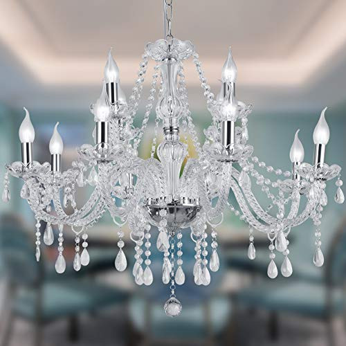 Silver Color Luxurious Candle Crystal Chandelier, 15 Lights K9 Modern Crystal Chandelier for Dining Room, Glass Ceiling Pendant Lamp for Living Bedroom Lighting Hall Balcony. (15 Lights, Silver) | Amazon (US)