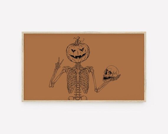 Read the full title
    Samsung Frame TV Art, Halloween Skeleton w Pumpkin Face and Skull, Fall A... | Etsy (US)