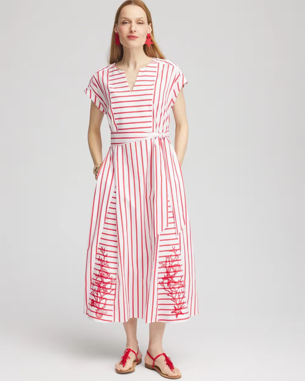 Embroidered Godet Striped Maxi Dress | Chico's | Chico's