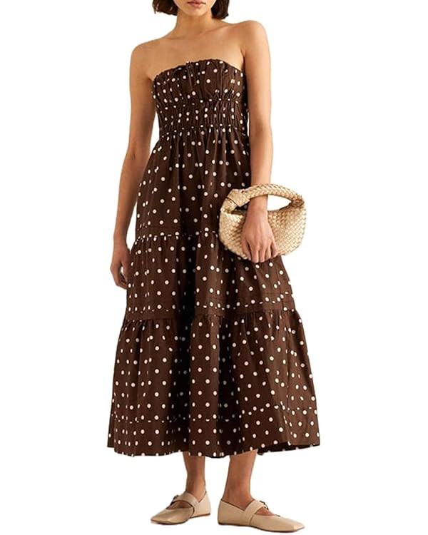Women Elegant Polka Dot Maxi Dress Spaghetti Strap Backless Cocktail Party Bodycon Long Dress | Amazon (US)