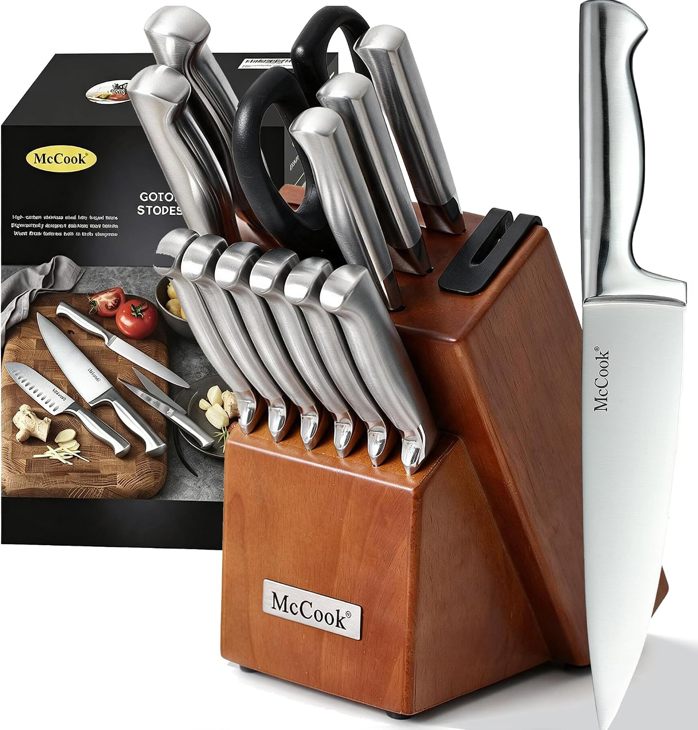 McCook Kitchen Knife Set 15PC Knife Block Set w Built-in Sharpener | Amazon (US)