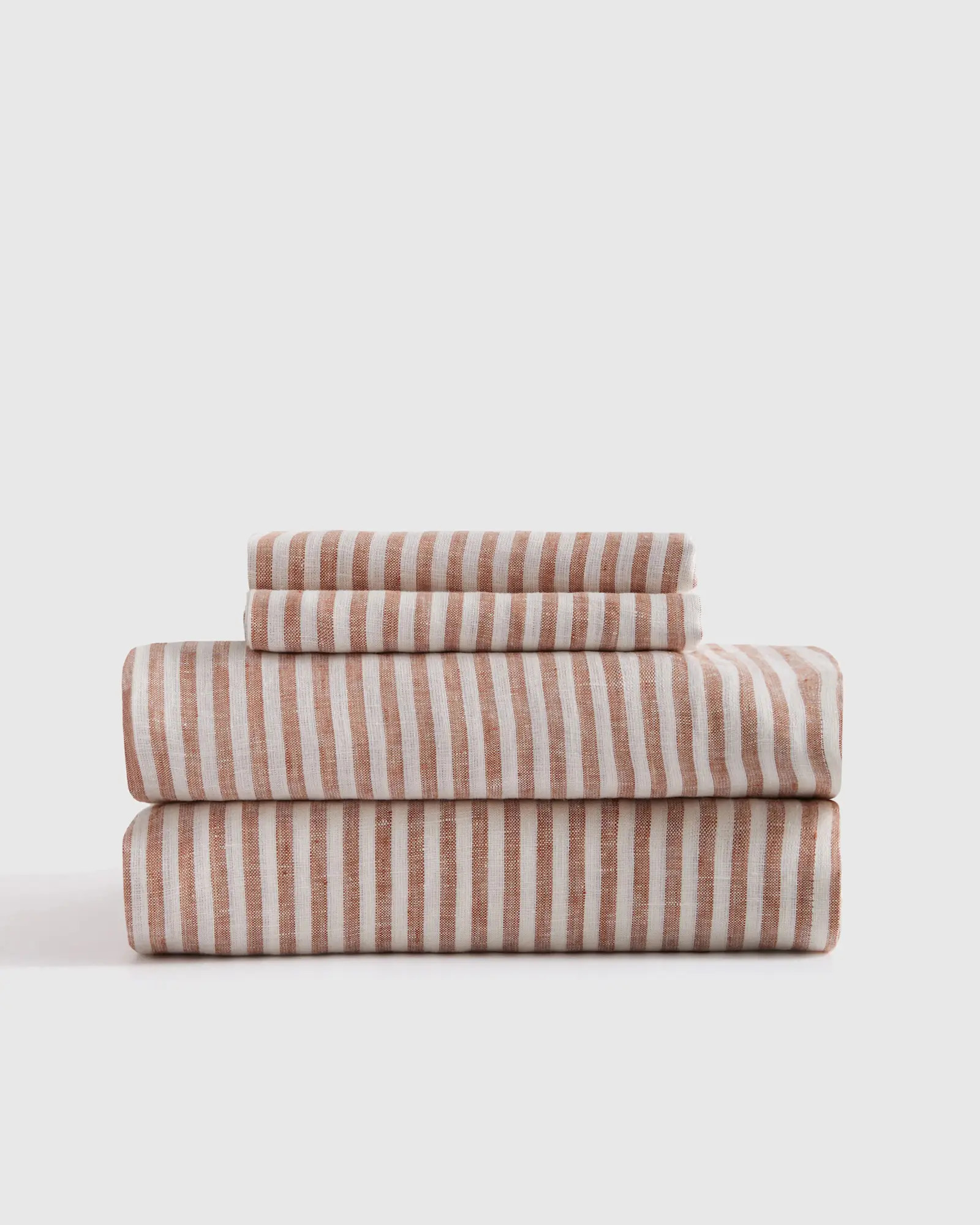 European Linen Stripe Sheet Set in Terracotta/White Stripe | Quince