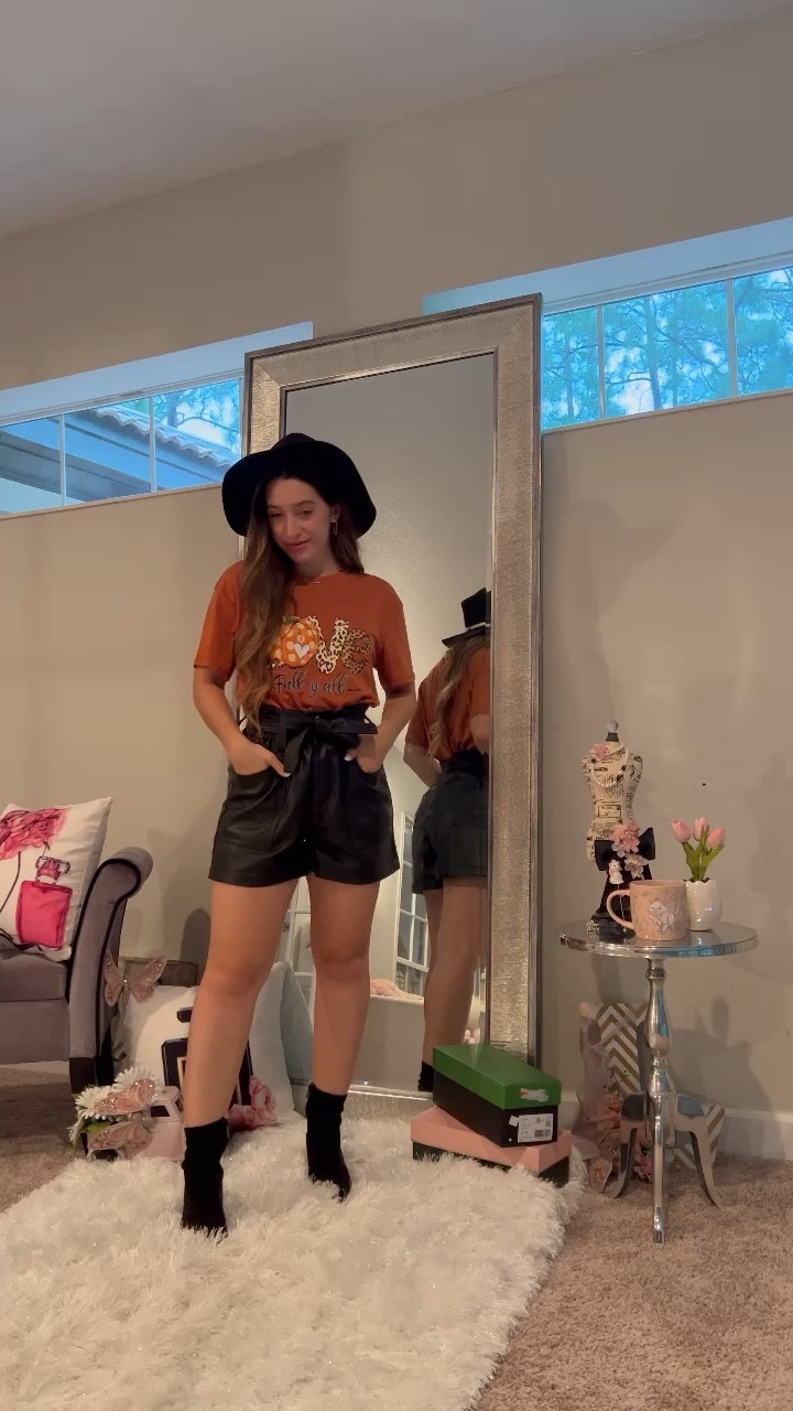 Just posted on Youtube Shorts Fall outfit inspo! Everyday outfit style guide. This adorable fall graphic tee is from Amazon and is under $20. Comes in so many colors, wearing a Small here. Shop my entire look on LTK. Xoxo, Lauren

Fall graphic tee, paperbag leathee shorts, black ankle booties, fall wide brim hat #fall #tee #tshirt #leather #shorts #boots #booties #graphic #fallhat #widebrim 

Follow my shop @lovelyfancymeblog on the @shop.LTK app to shop this post and get my exclusive app-only content!

#liketkit #LTKU #LTKworkwear #LTKshoecrush #LTKBacktoSchool #LTKunder100 #LTKunder50
@shop.ltk