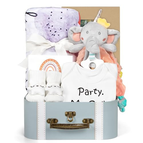 iAOVUEBY Baby Gift Set, Baby Boy Gift Basket/Baby Girl Gifts, for Girls Boys, Newborn Essentials Milestone Blanket Photo Album Baby Onesie Socks, New Mom Gender Reveal Gift | Amazon (US)