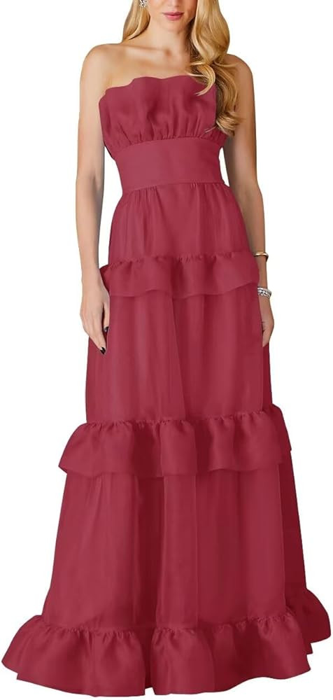 Strapless Ruffles Prom Dresses Tiered Organza Cocktail Formal Evening Party Gowns A Line Birthday... | Amazon (US)