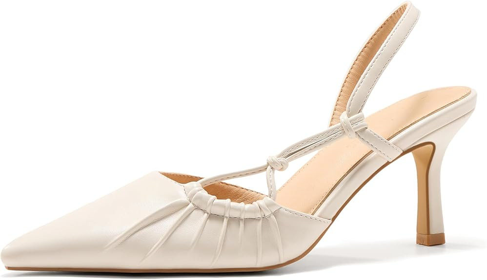 Womens Slingback Kitten Heels Closed Pointed Toe Backless Pumps Wedding Dress Shoes | Amazon (US)