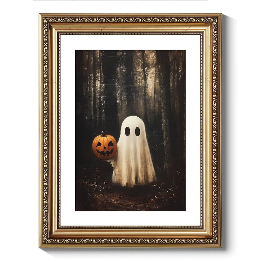 VIYYIEA Vintage Gold Framed Wall Art for Living Room, Ghost & Pumpkin Head Artwork Prints Decor, ... | Amazon (US)