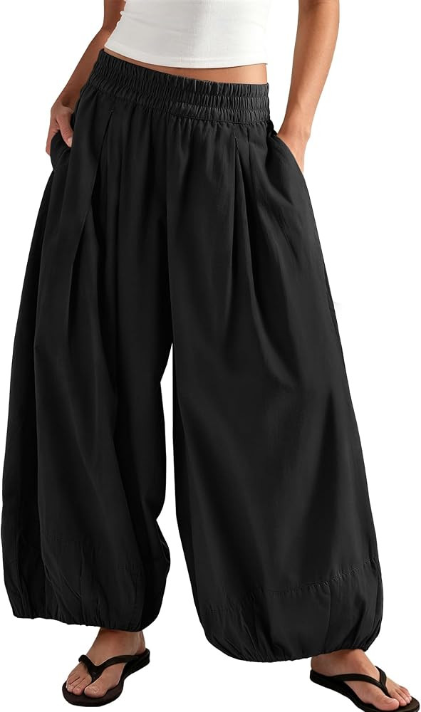 ReachMe Women's Elastic High Waist Wide Leg Balloon Pants | Amazon (US)
