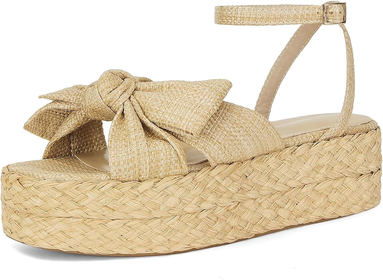 DOEYG Raffia Platform Sandals for Women Comfortable Casual Adjustable Buckle Strap Summer Open To... | Amazon (US)