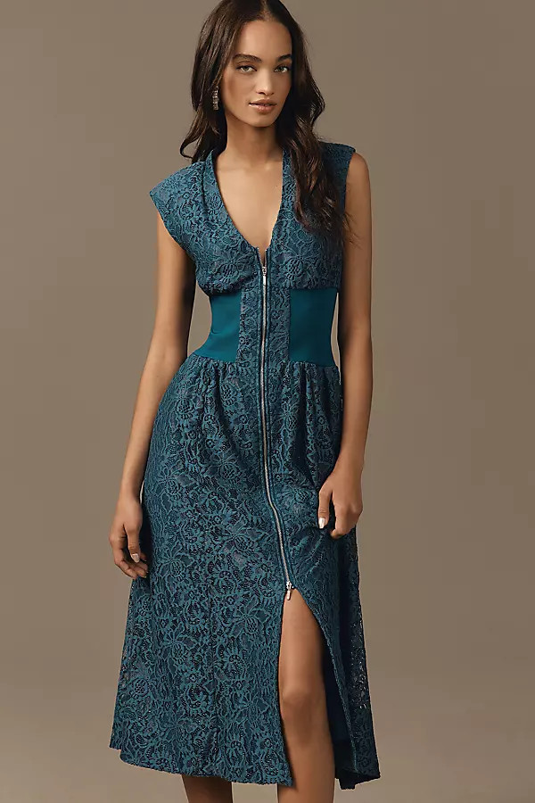 The Tommie Cap-Sleeve Front-Zip Shirt Dress: Lace Edition | Anthropologie (US)
