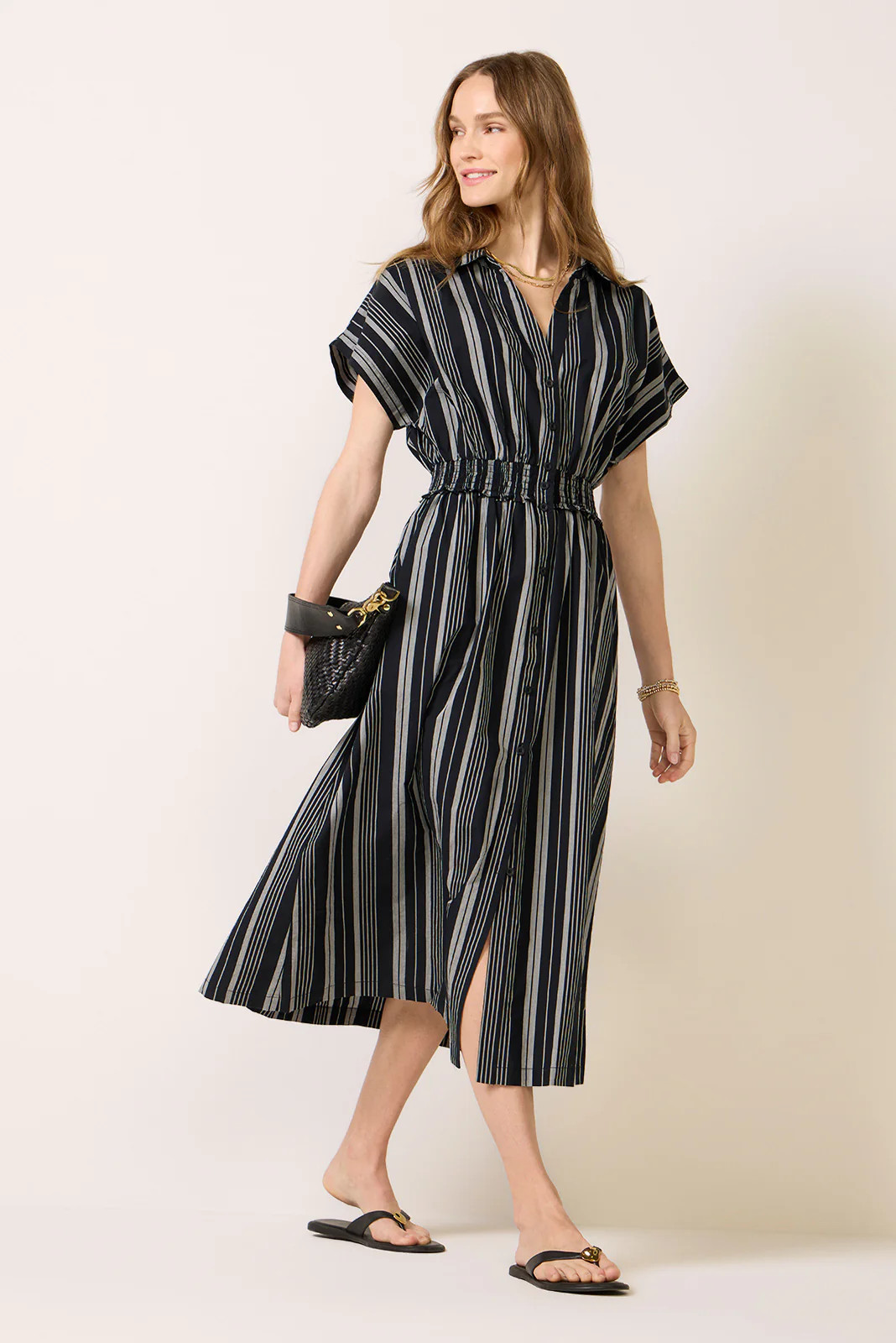Sailor Smocked Waist Midi Shirt Dress | Evereve