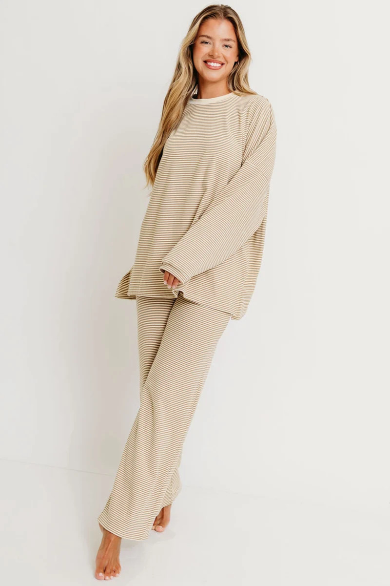 Campbell Striped Fleece Lounge Pants in Beige | Worth Collective