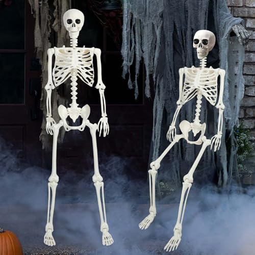 Life Size Posable Halloween Skeleton, Halloween Human/Dog Skeleton with Movable Joints, 5.4Ft Skeleton Prop Decoration, Life Size Human Skeleton for in/OutdoorYard Garden Lawn Patio (Human-C) | Amazon (US)