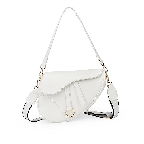 JBB Women Saddle Shoulder Bag Clutch Purse Small Crossbody Bag Satchel Bags Handbag PU Leather White | Amazon (US)