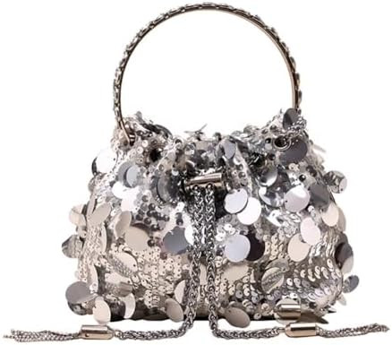 Evening Bag for Women Sequin Bucket Bag Glittering Chain Purse Sparkly Evening Clutch Handbag for... | Amazon (US)
