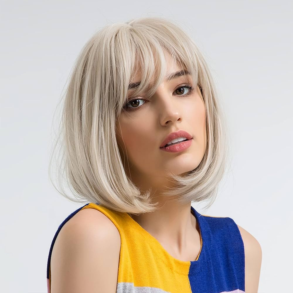 MOSINA Blonde Bob Wig - Short Blonde Straight Bob Wigs with Bangs for Women, Colorful Short Hair ... | Amazon (US)