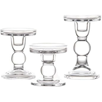 CYS EXCEL Glass Candle Holder Sets (D-3.5" H-3.5" | 4.5" | 5.5")(Set of 3) Glass Pillar & Taper Cand | Amazon (US)